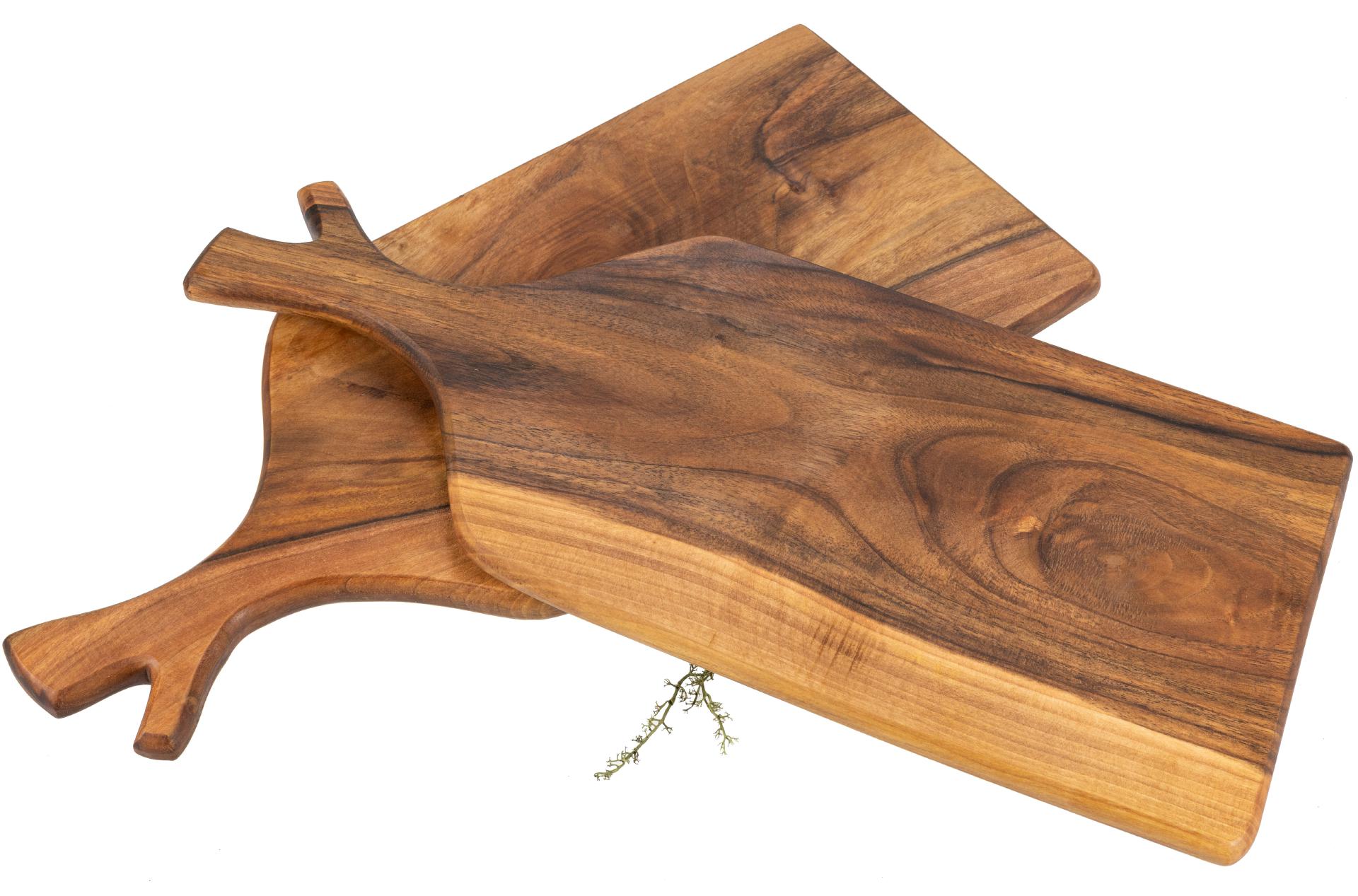 Schneidebrett mit Griff - Nussbaum geölt - Zweigform - 55 x 23 x 2 cm