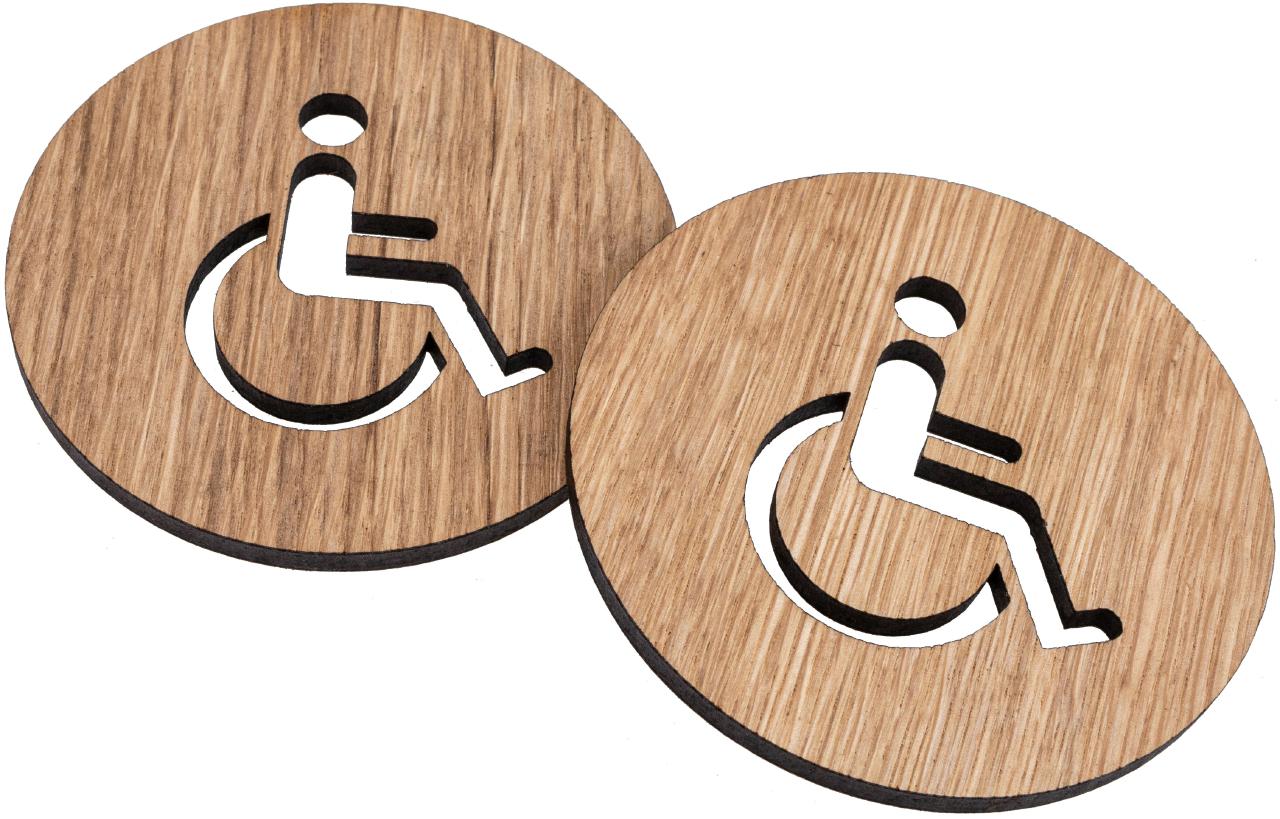 Tuerschild aus Eiche geoelt Toilettenschild selbstklebend Rollstuhlfahrer FSC