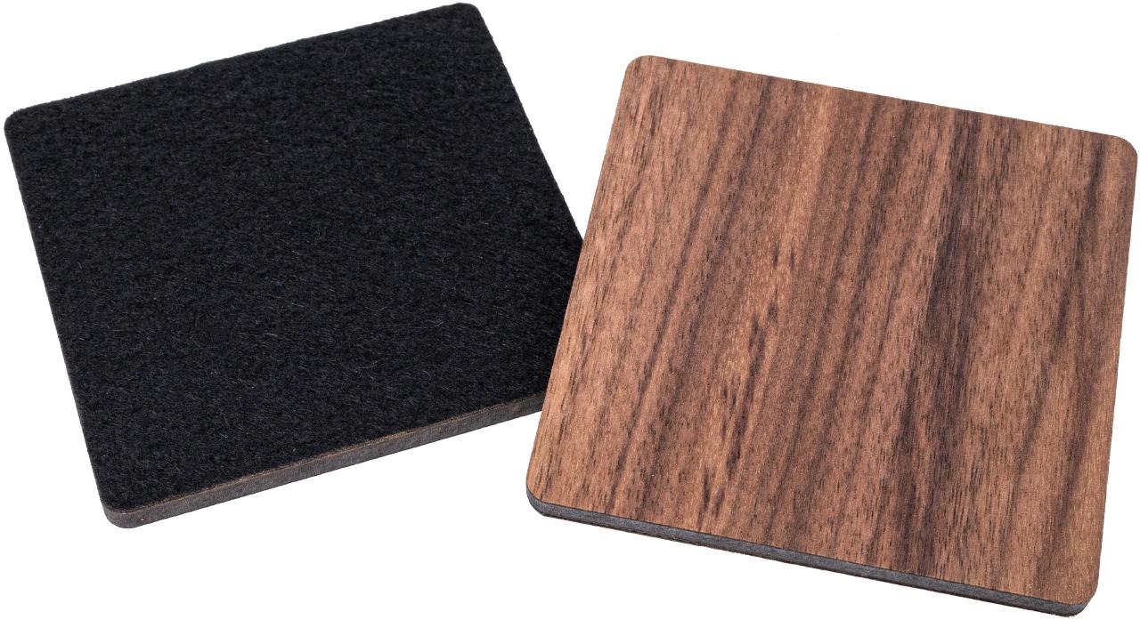 Holz Untersetzer mit Filzrücken aus Nussbaum geölt mit MDF Kern 10 x 10 x 0,5 cm