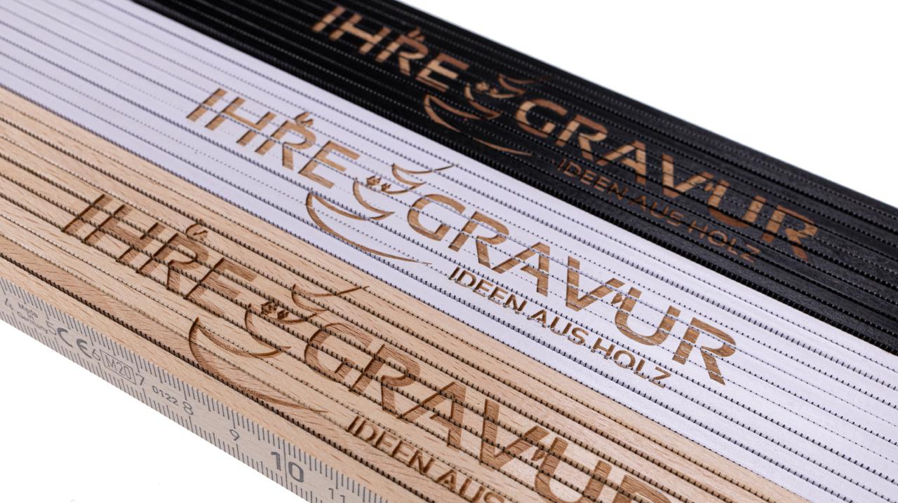 Personalisierter Zollstock Meterstab mit Laser Gravur natur weiÃŸ schwarz
