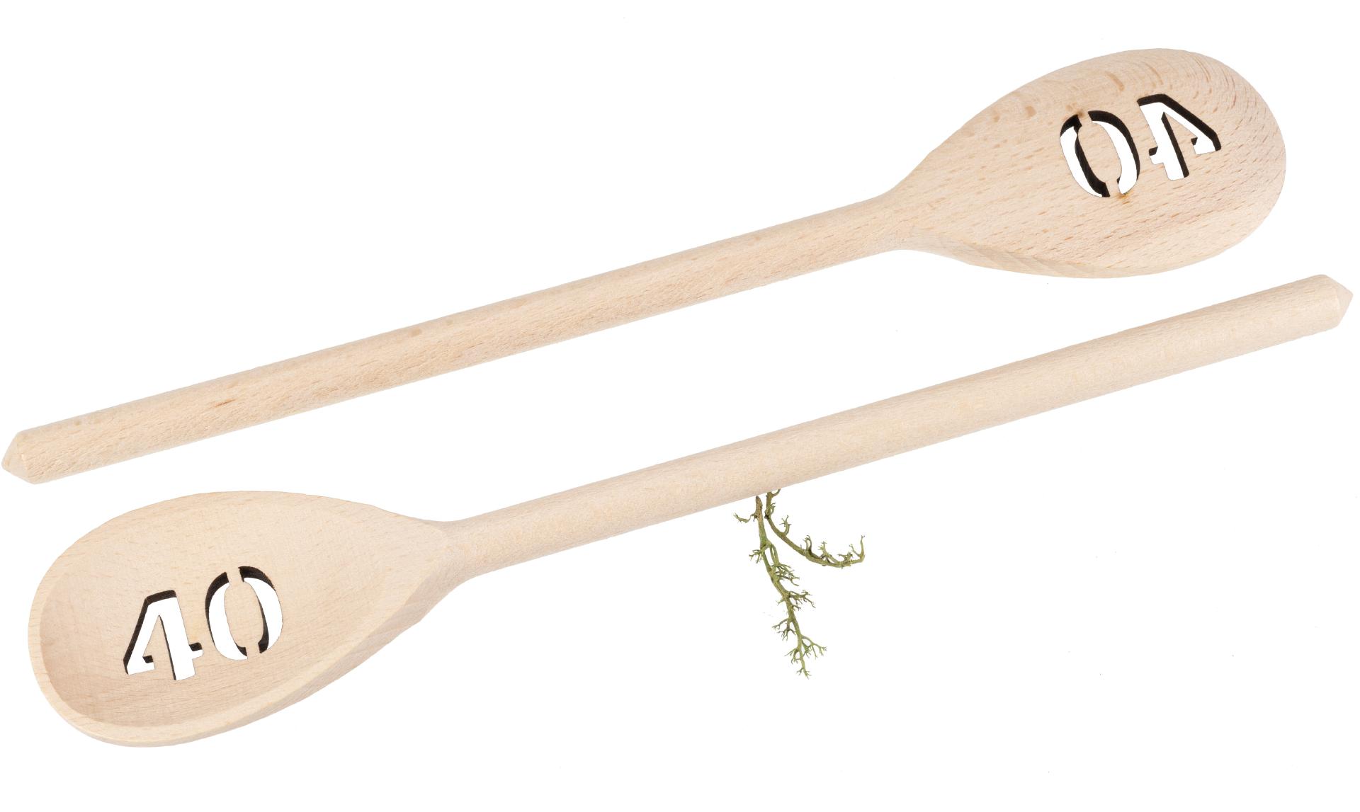 Holz Kochlöffel oval aus Buche - 30 cm - Geburtstagszahl Ausschnitt 40 Jahre