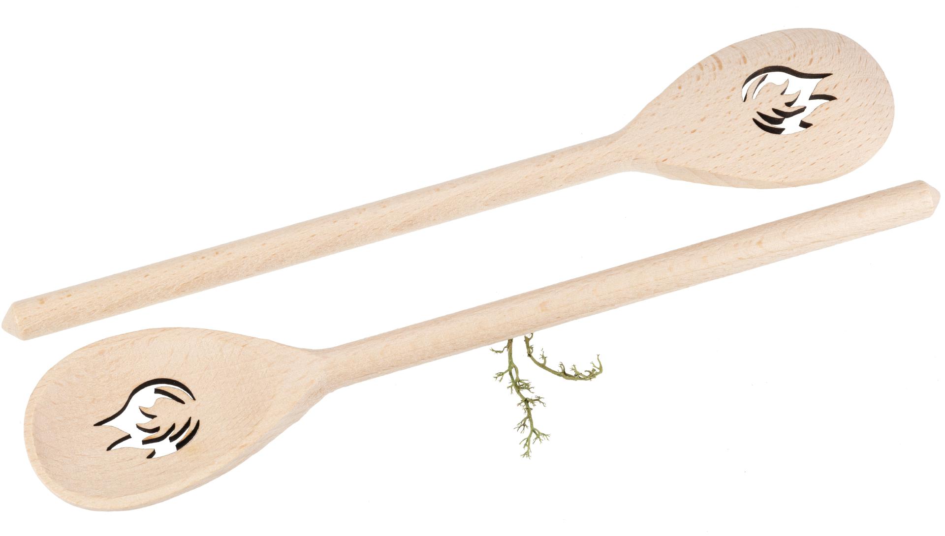 Holz Kochlöffel oval aus Buche - 30 cm - mit Flamme Auschnitt