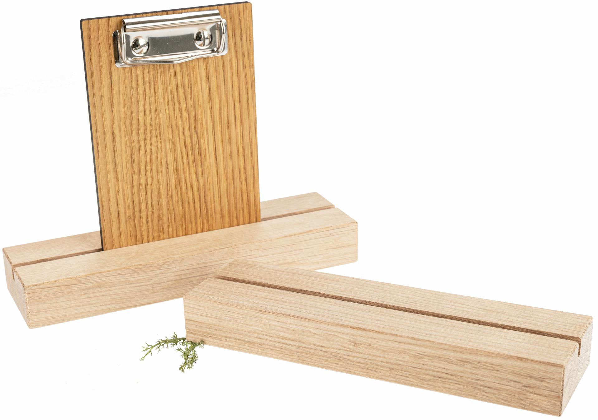 Holz Tischaufsteller für Klemmbretter DIN A4 aus Eiche - Schlitz 5 mm 22 x 6,5 x 3 cm