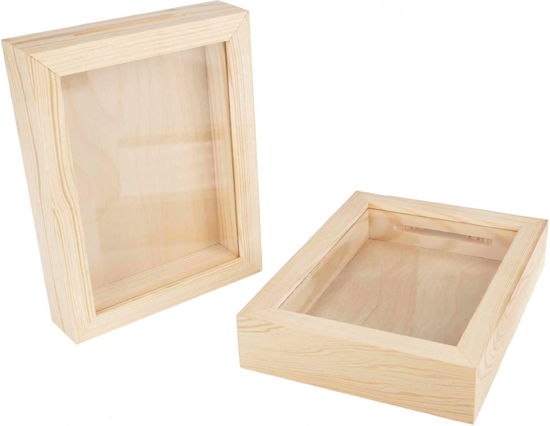 Holz Spardose Bilderrahmen mit Glas Einsatz und Muenzschlitz