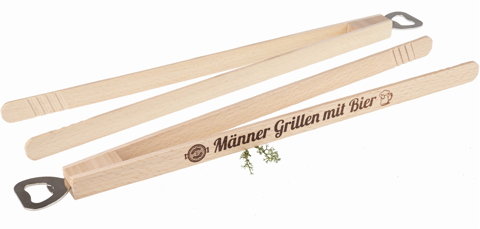 Grillzange / Würstchenzange mit Flaschenöffner und lustigen Sprüchen - Männer Grillen mit Bier