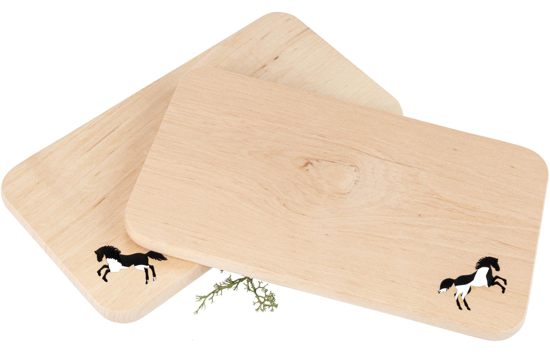 Schneidebrett aus FSC® Erle mit Laserschnitt 22,5 x 12,5 x 1,2 cm - Pferd geölt
