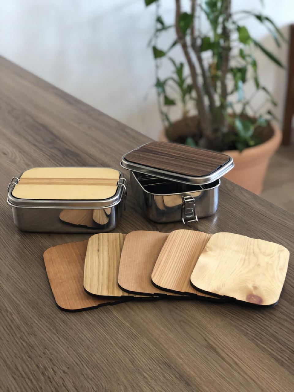 Lunchbox aus Edelstahl und Holz mit individueller Gravur Brotzeit Brotbox mit Namen