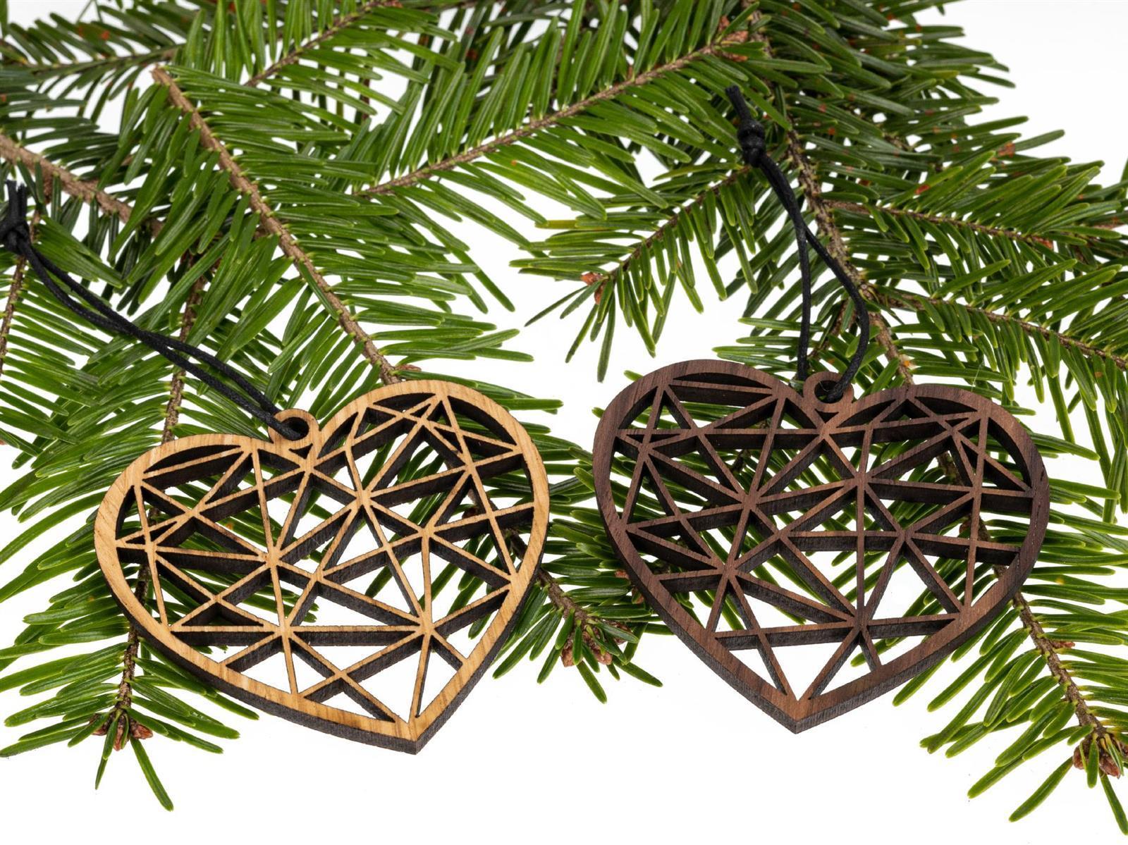 Holz Weihnachtsbaumschmuck Herz Polygon
