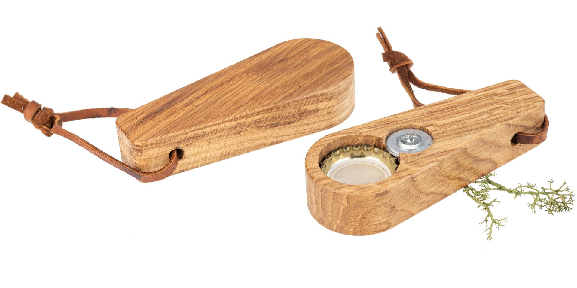 Edler Holz Flaschenöffner aus geölter Eiche mit Lederband