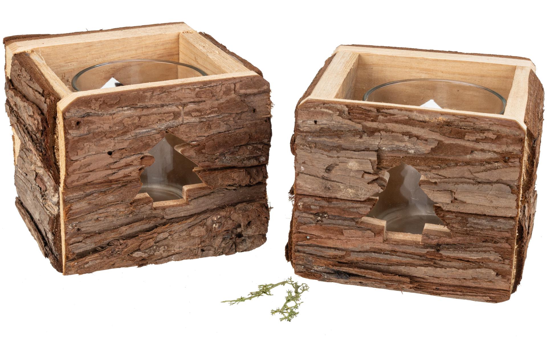 Rustikales Holz Windlicht mit Rinde - 11 x 11 cm für gemütliche Atmosphäre Tanne