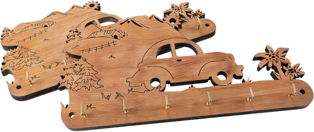 Schluesselbrett aus nachhaltigem Erlenholz Lasergeschnitte Form: Auto