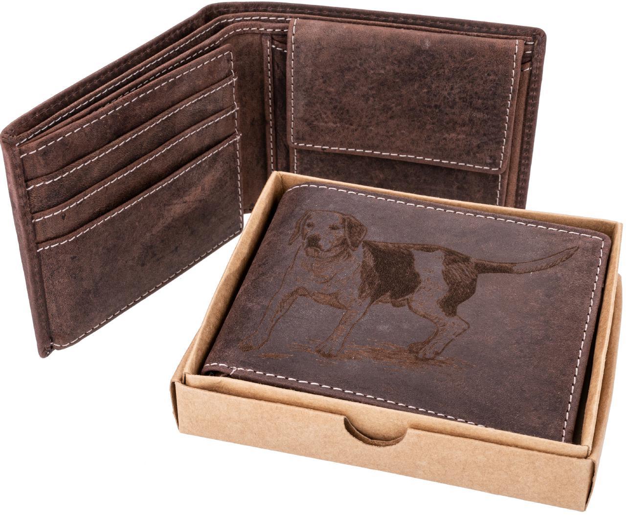 Leder Geldbeutel Hund Geldboerse Beagle dunkelbraun