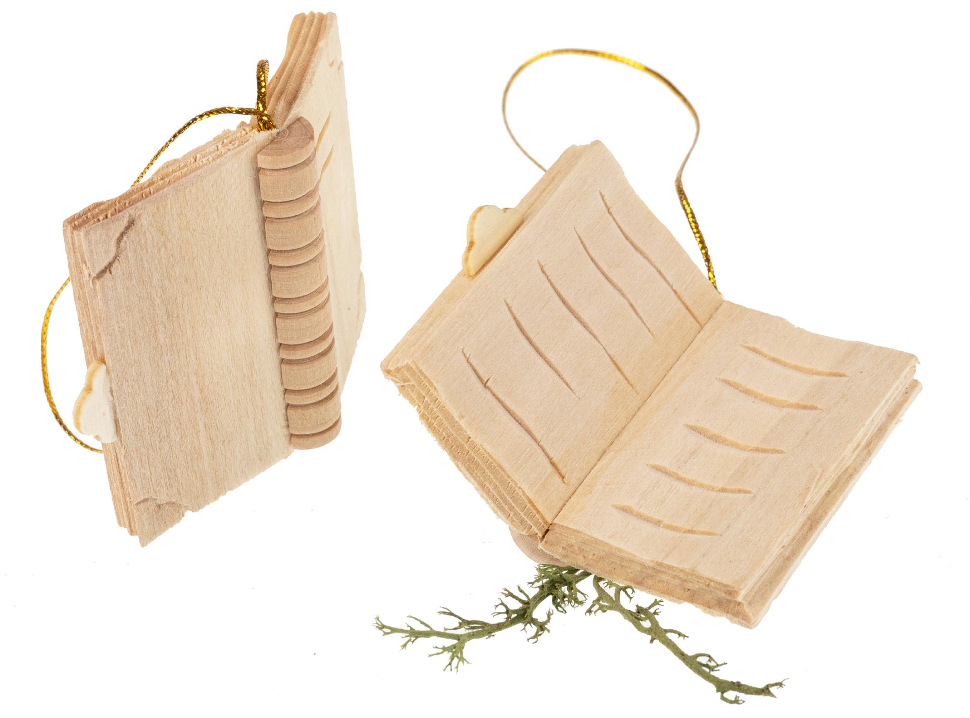 Handgeschnitzter Weihnachtsbaumschmuck | Buch aus Lindenholz