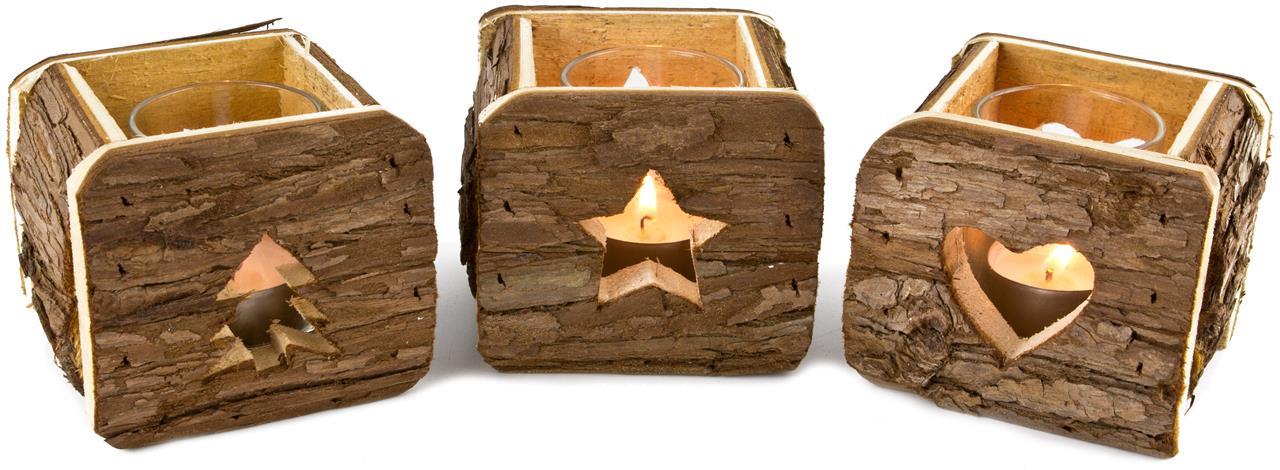 Rustikales Holz Windlicht mit Rinde