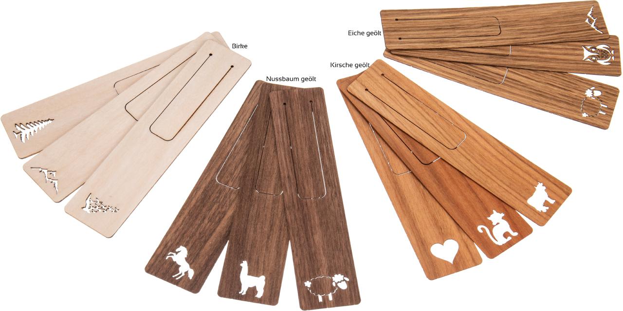 Personalisiertes Holz Lesezeichen mit Laser Gravur Nussbaum geoelt bis