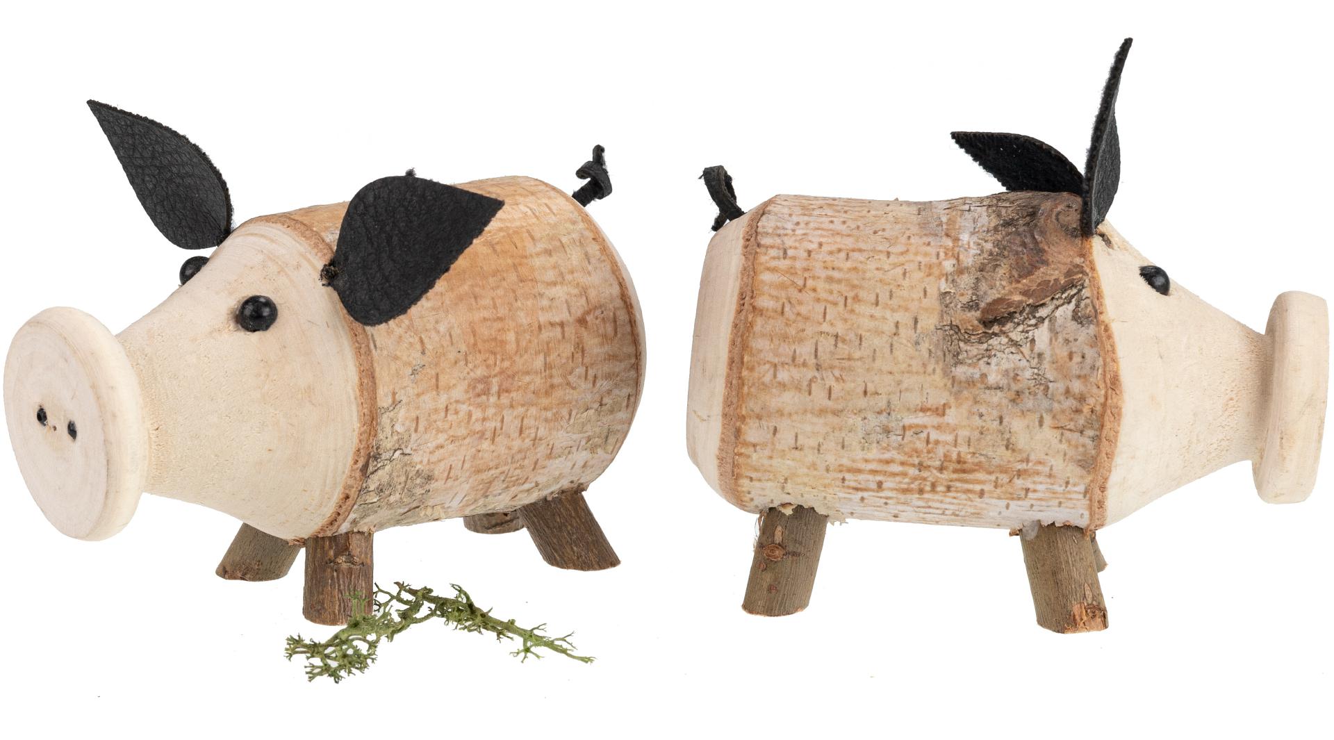Holz Deko Schweinchen aus Birkenholz - Rustikale Tierfigur für natürliche Dekoration 9 x 6 cm