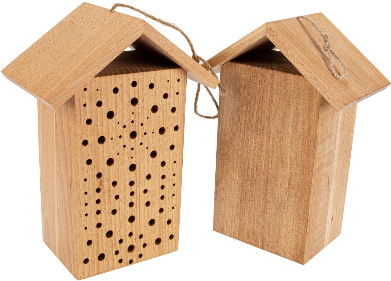 Massives Nistholz Insektenhotel aus Buchenholz mit Bohrungen Perfektes Wildbienen Hotel fuer den Garten