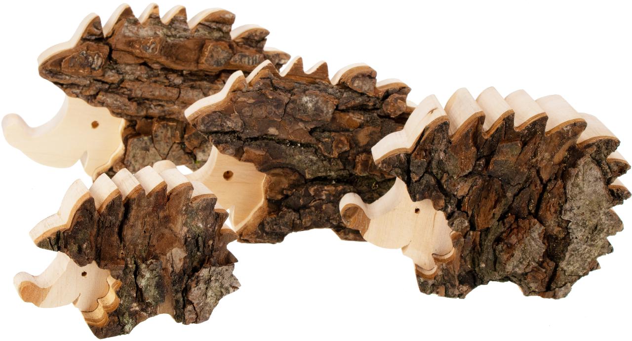 Handgefertigter Holz Igel aus Erle mit Rinde Natuerliche Dekoration