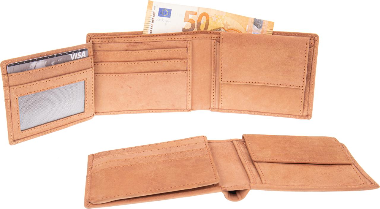 Personalisierter hellbrauner Leder Geldbeutel mit Fotogravur Geldboerse mit individueller Wunschgravur