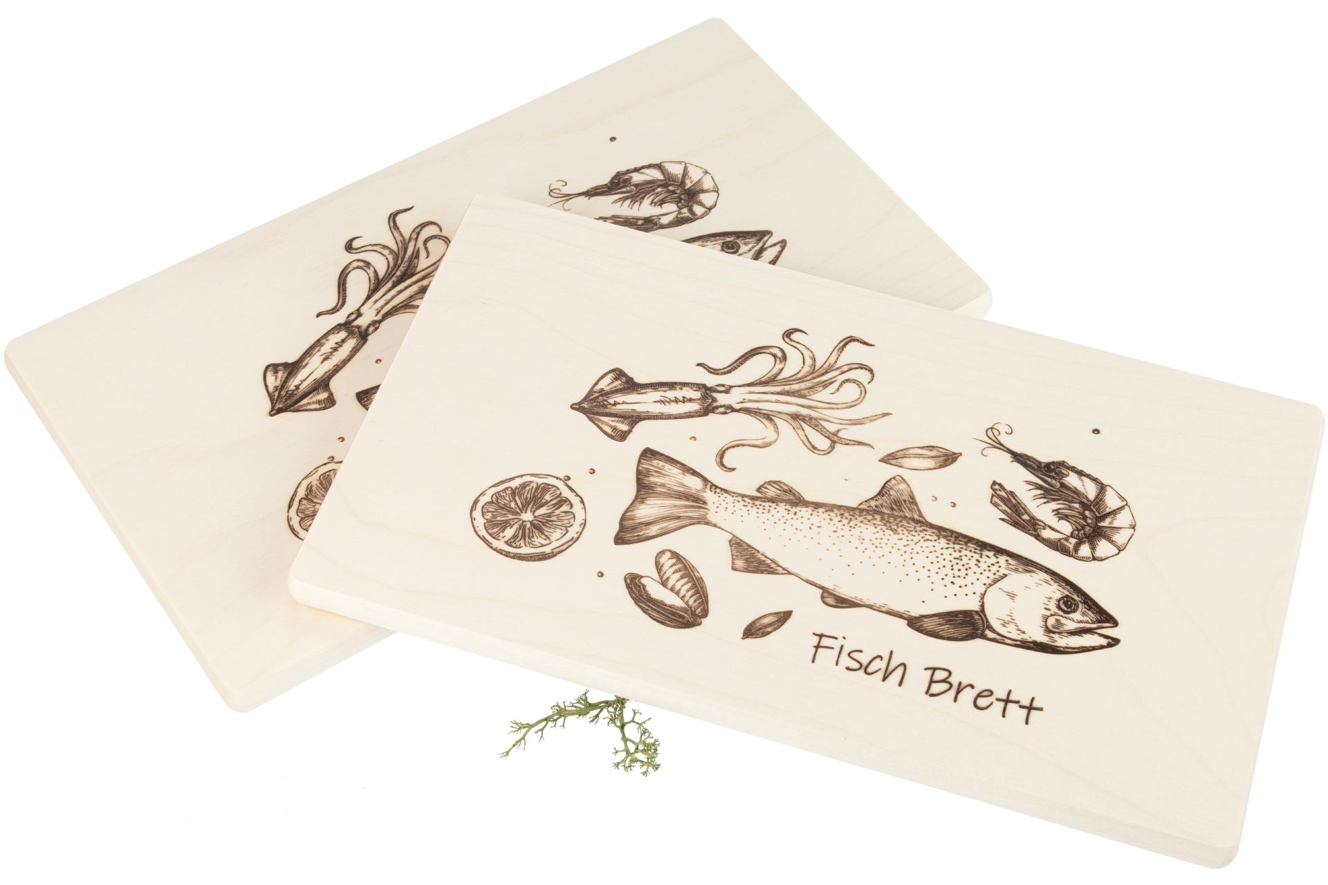 Frühstücksbrett FSC® Ahorn 26 x 15 x 1,2 cm - Fisch Brett mit Fischmotiv
