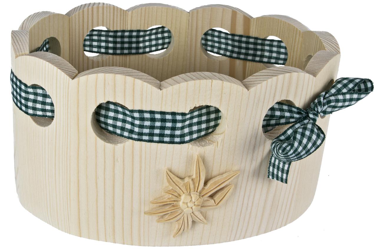 Holz Brotkörbchen / Brotkorb oval - 24,5 x 18 x 12,5 cm Edelweiss geschnitzt sortierte Stoffe