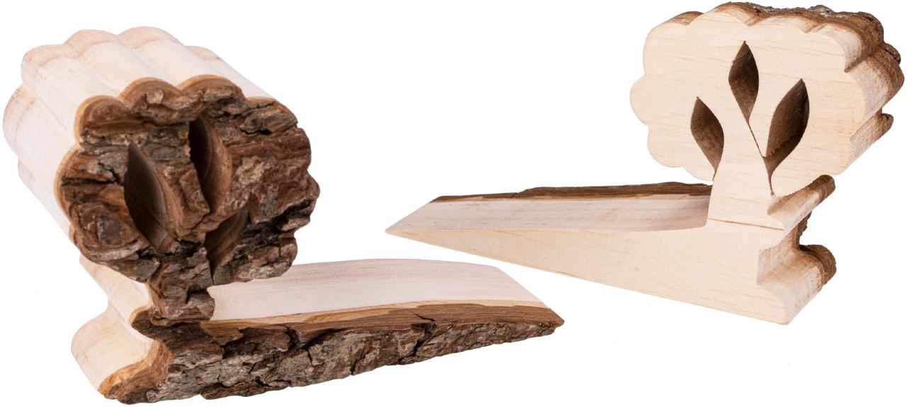 Natuerlicher Tuerstopper aus Erlenholz mit Rinde in Form Baum mit runder Krone