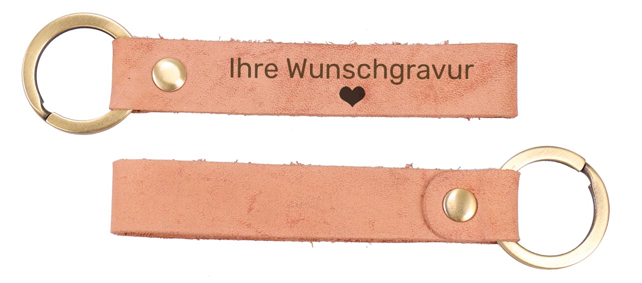 Personalisierter Leder Schluesselanhaenger mit Messingring in Hellbraun