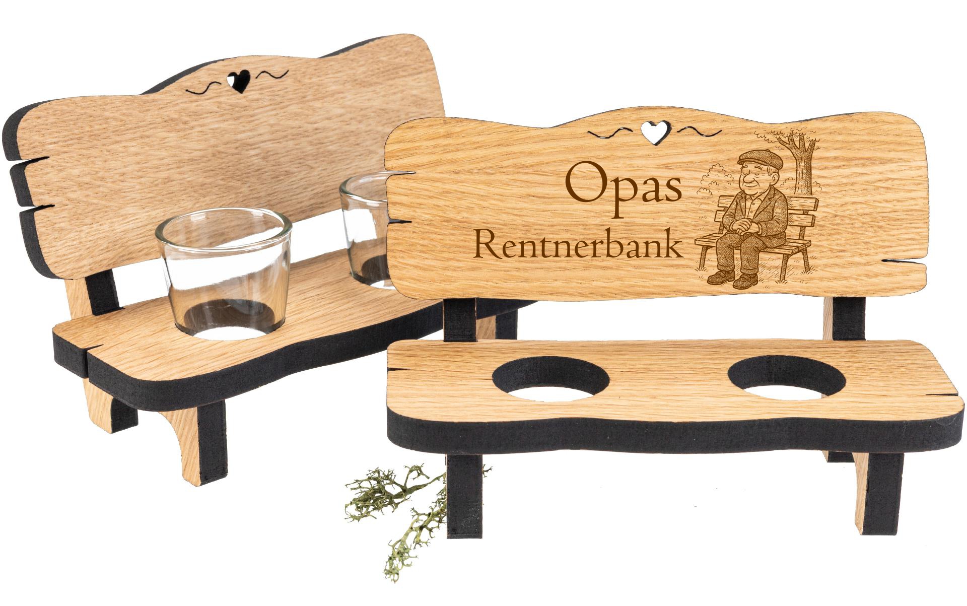 Holz Schnapsbank aus Eiche geölt mit 2 Schnapsgläser - Opas Rentnerbank