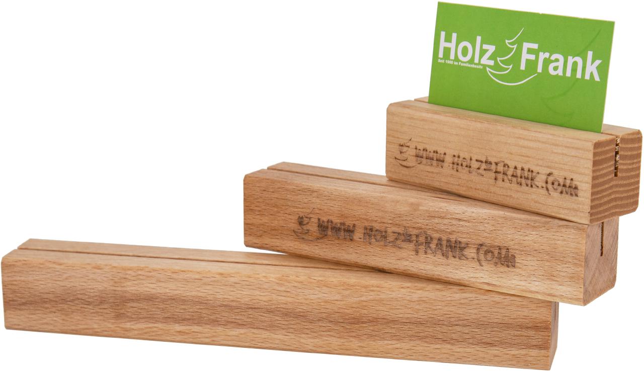 Individualisierter Holz Tischaufsteller Kartenhalter aus Buche mit Laser Gravur