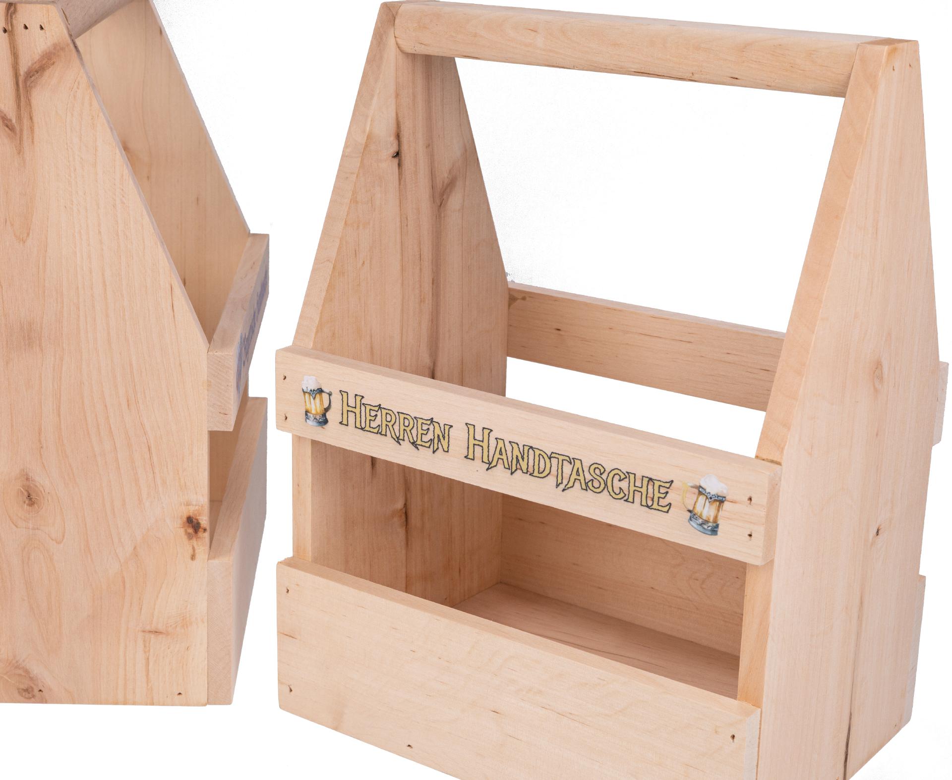 Holz Biertraeger aus Erle mit Bunt Druck: Herren Handtasche