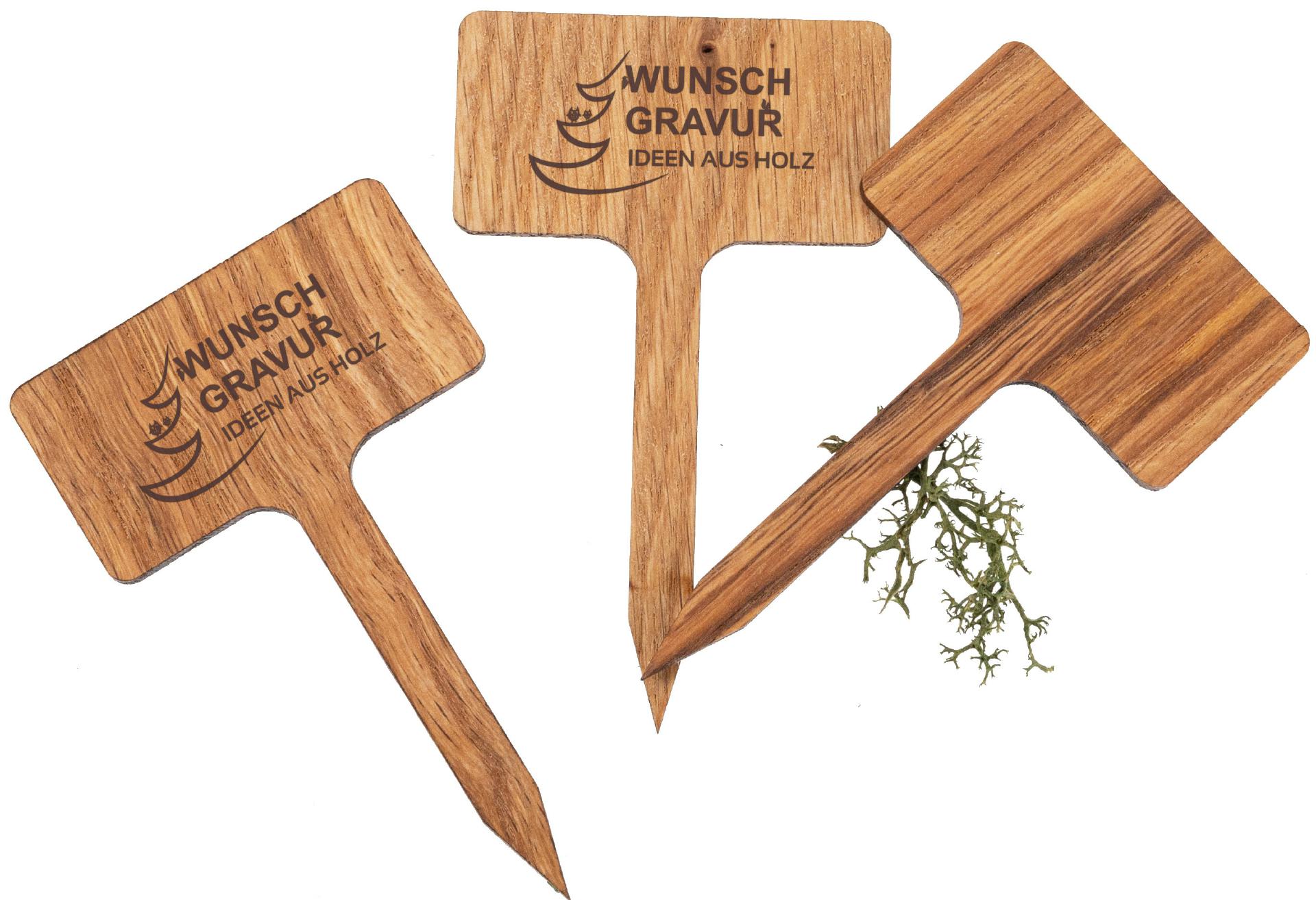 Blumenstecker aus Eiche geölt – Individuell gravierte Pflanzenstecker bis 5 cm²