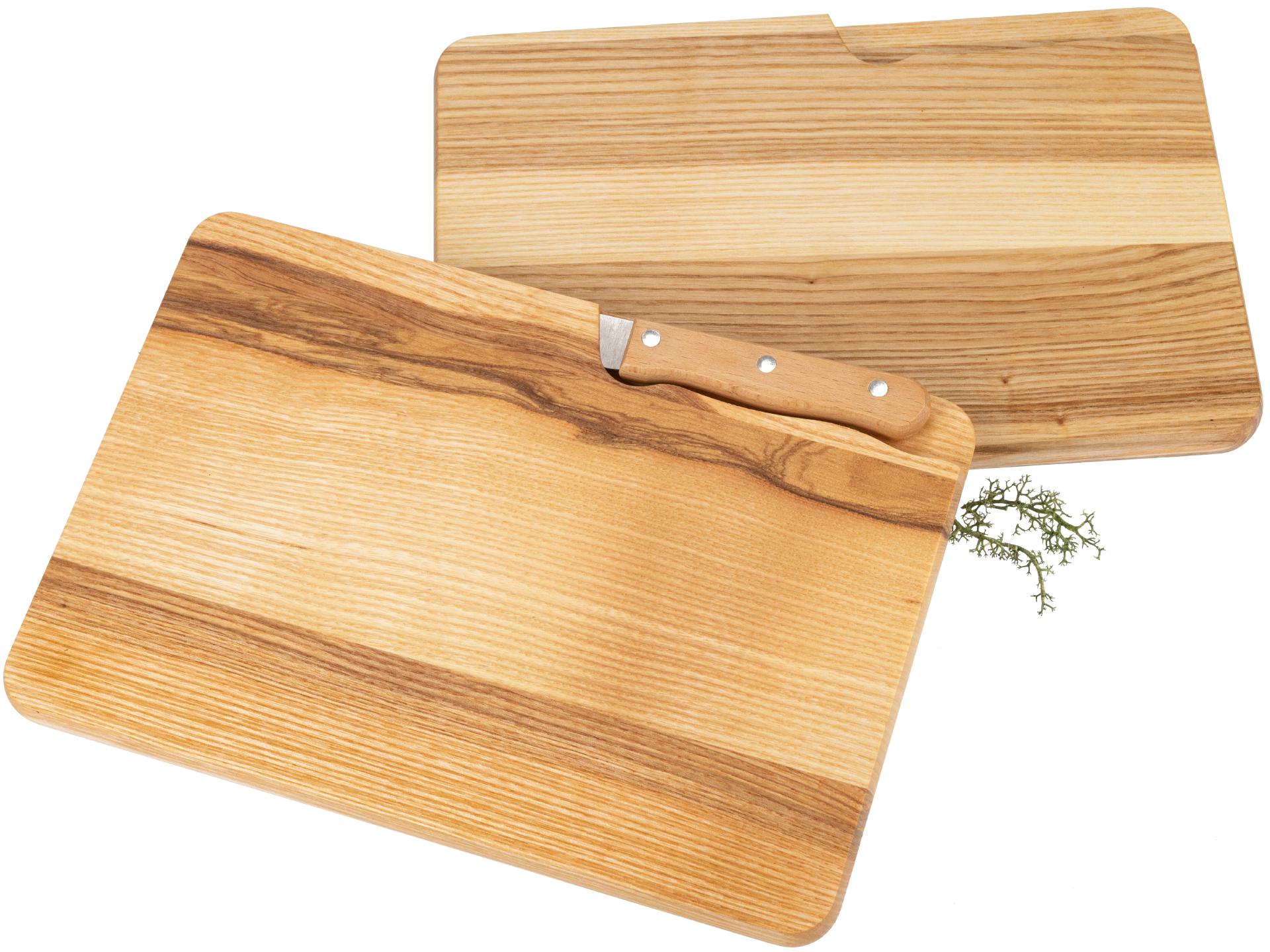 Schneidebrett mit Messerschlitz rechteckig aus Esche FSC® geölt - 27 x 18 x 1,5 cm