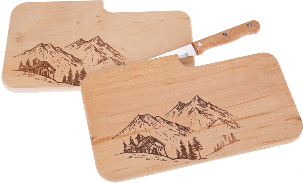 Messerbrett Erle 26 x 15 x 1,2 cm mit Motiv Branding
