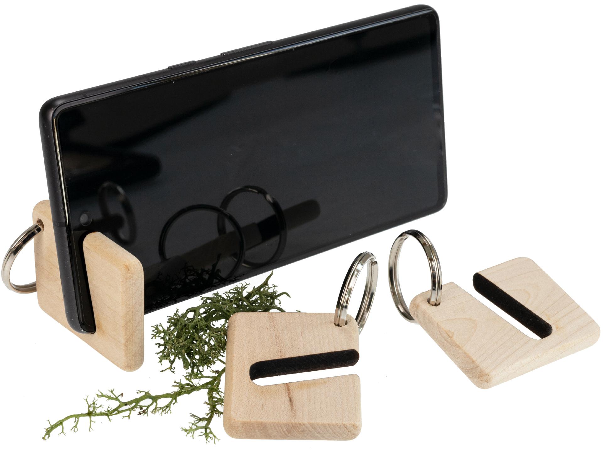 Ahornholz Schlüsselanhänger mit Handyhalter | FSC®-zertifiziert