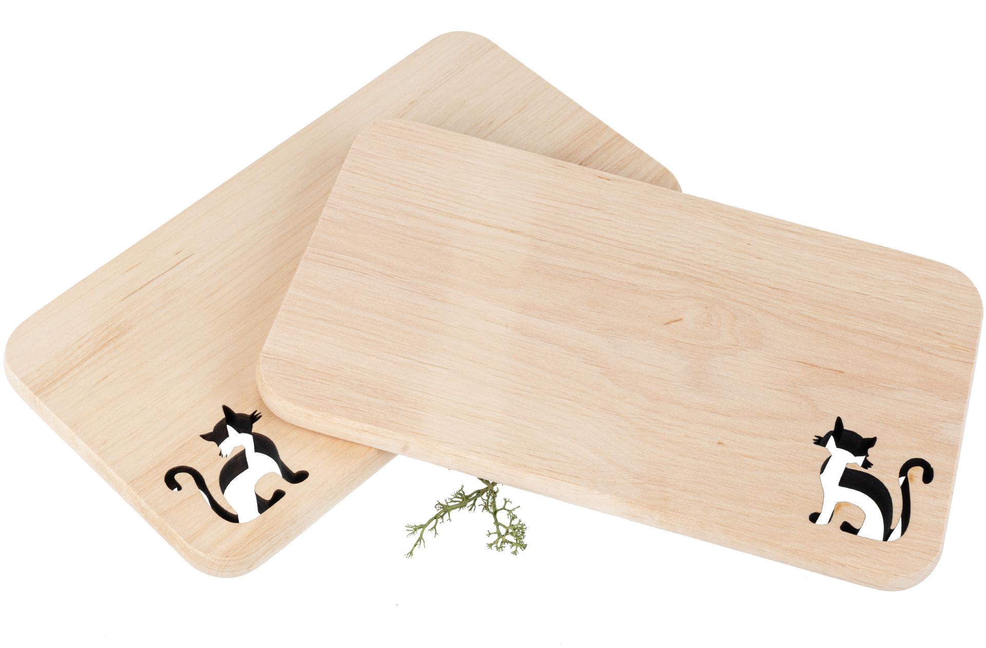 Schneidebrett aus FSC® Erle mit Laserschnitt 22,5 x 12,5 x 1,2 cm - Katze geölt
