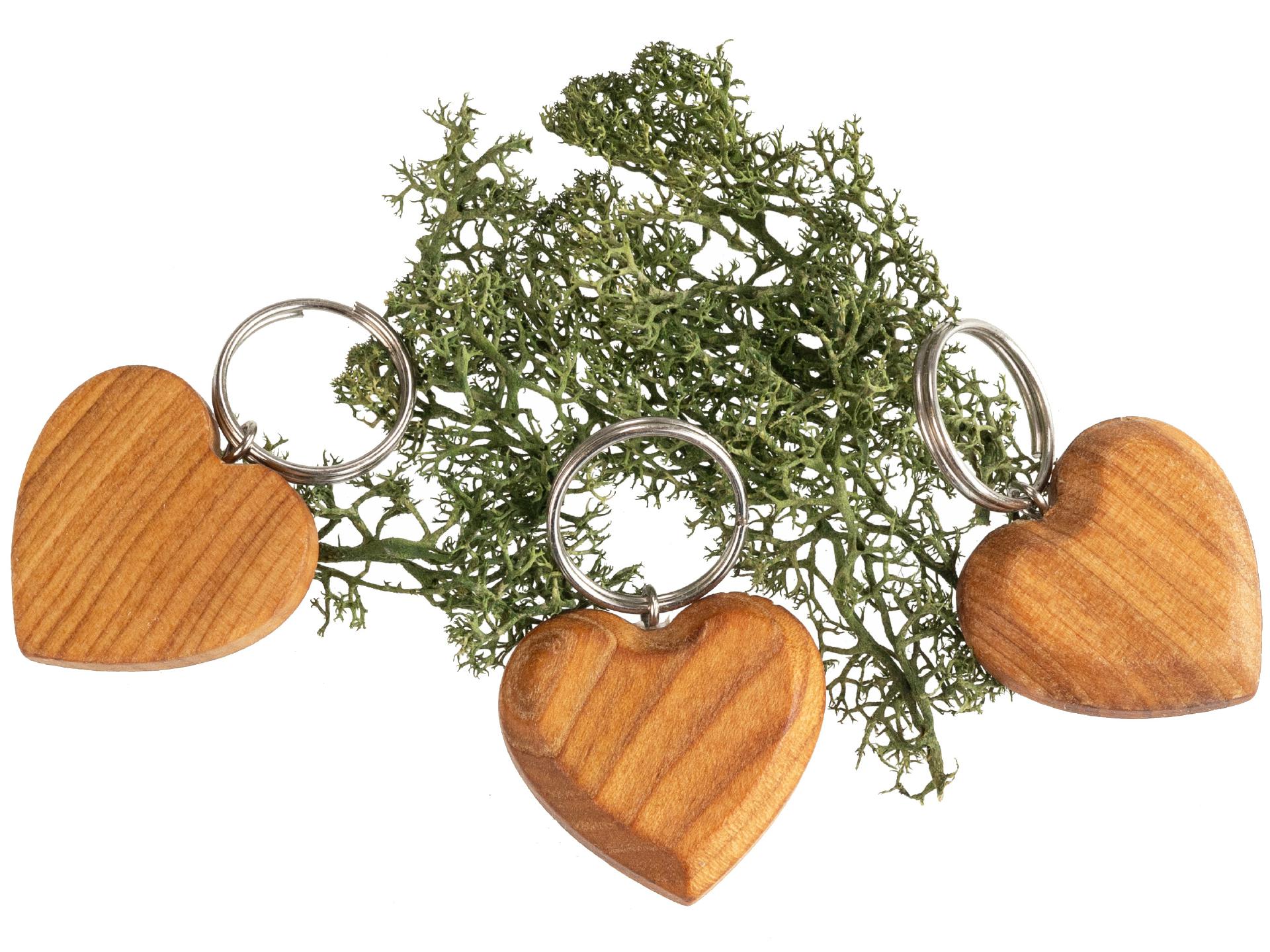 Flacher Holz-Schlüsselanhänger in Herzform | Geölte Kirsche 3,9x3,7x0,9cm