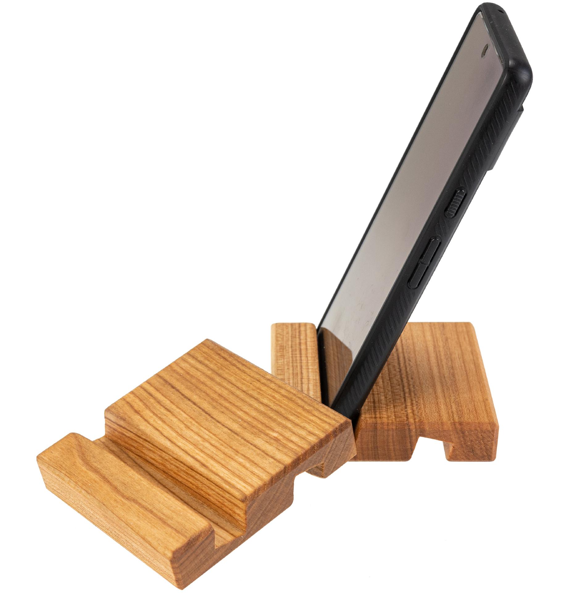 Massivholz Smartphone- und Tablet-Halter aus geöltem Kirschholz - 8 x 8,5 x  1,9 cm