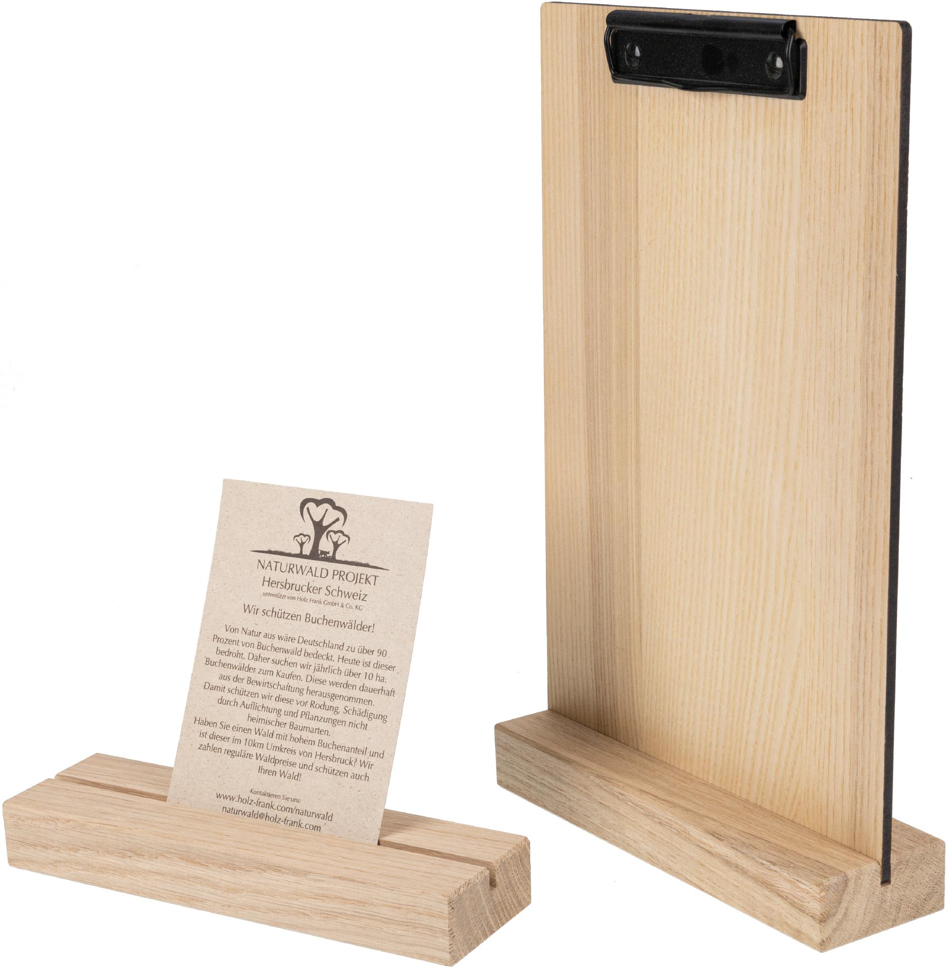 Holz Tischaufsteller für Klemmbretter DIN A4 aus Eiche - Schlitz 5 mm 22 x 6,5 x 3 cm