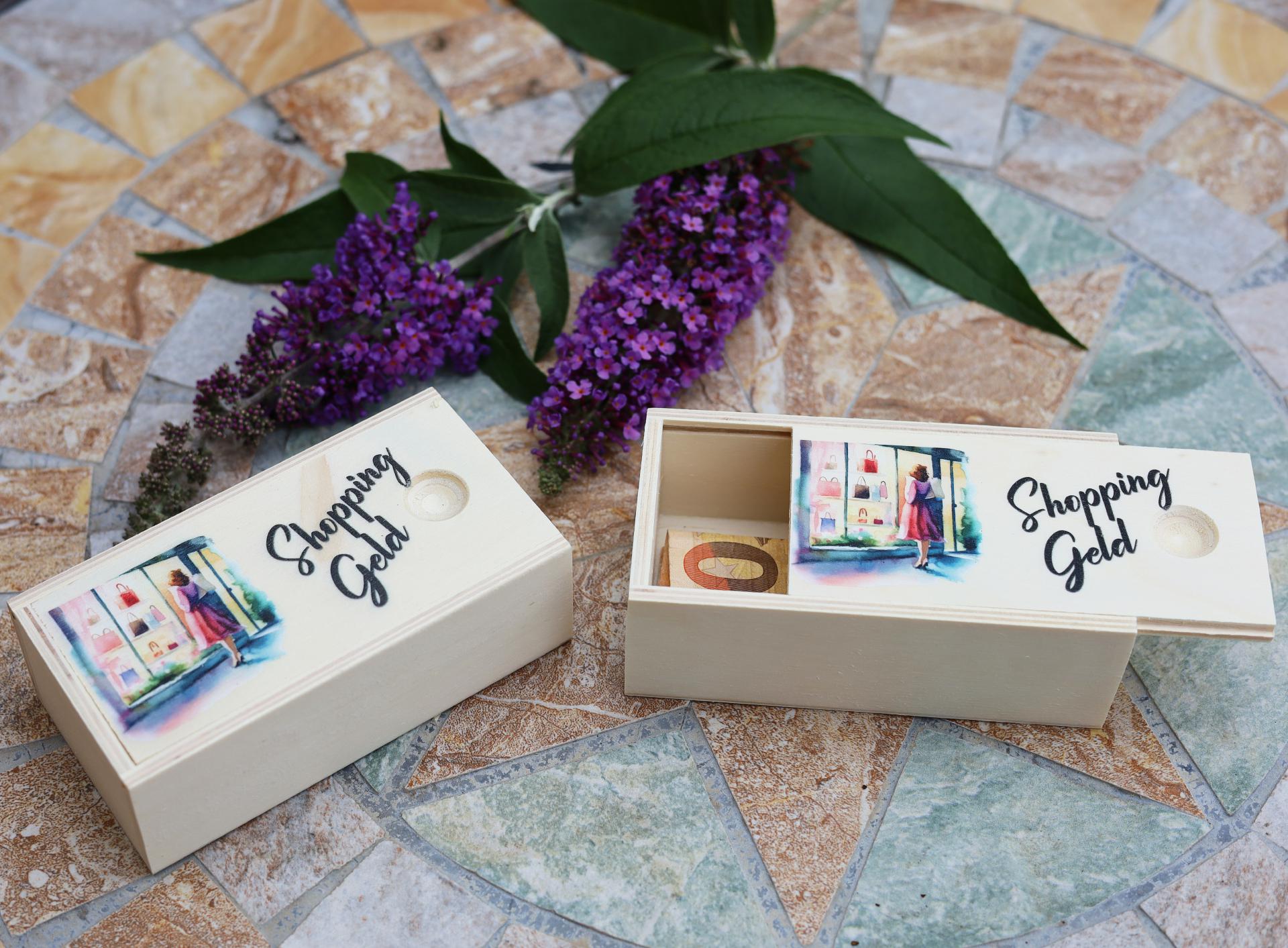 Holz Schiebedeckel Kiste fuer kleine Geschenke Shopping Geld
