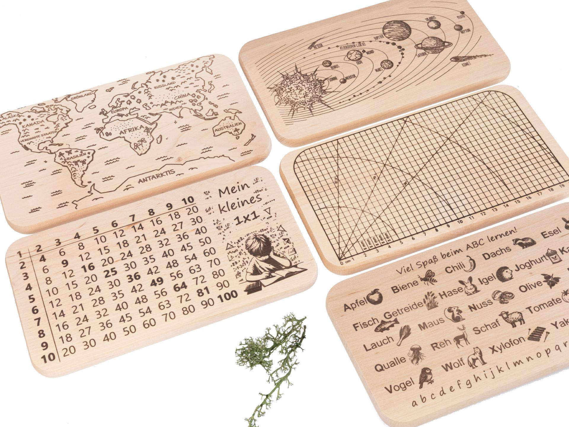 Lern Schneidebretter 5er Set für Kinder aus FSC® Erle 22,5 x 12,5 x 1,2 cm