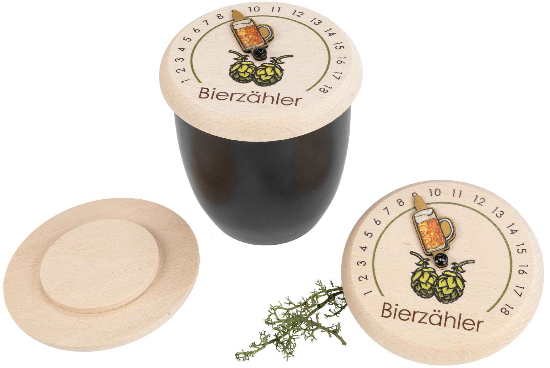 Bierdeckel aus FSC® Buchenholz mit Druck: Bierzähler mit Zeiger