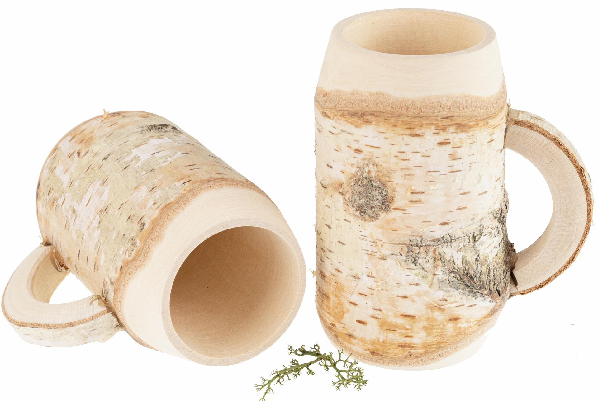Holz Deko Bierkrug rustikal aus Birke mit Rinde 0,25 Liter roh