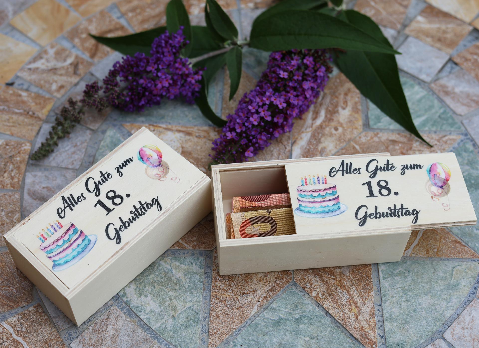 Holz Schiebedeckel Kiste fuer kleine Geschenke Alles Gute zum