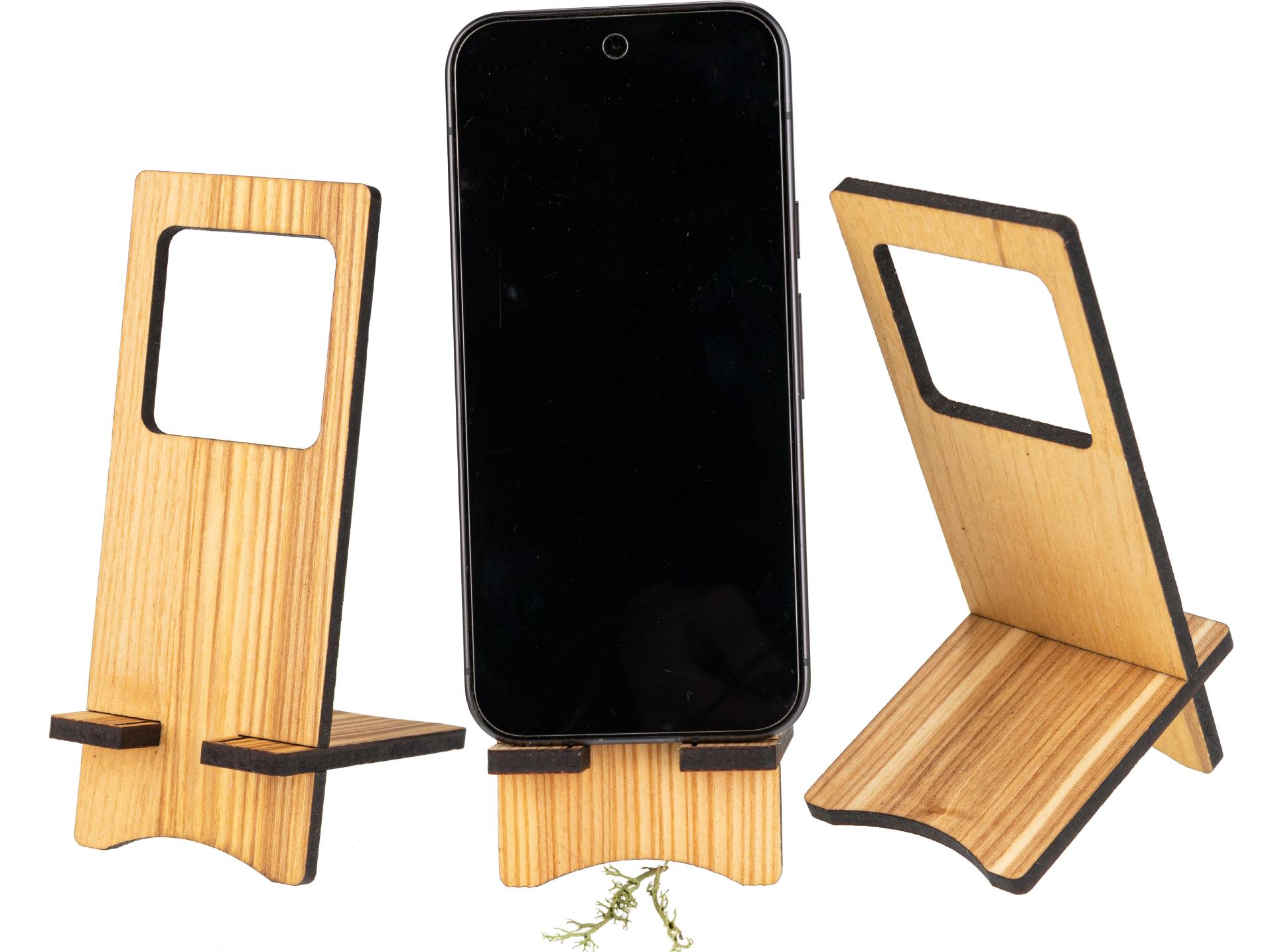 Nachhaltiger Holz Smartphone-Halter | Zum Stellen oder Hängen aus Esche mit Kern geölt FSC®