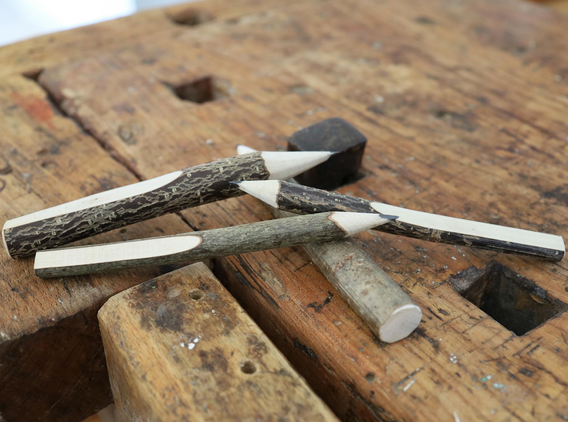 Holz Bleistift Astbleistift mit Rinde und Ausfraesung Nachhaltig und umweltfreundlich