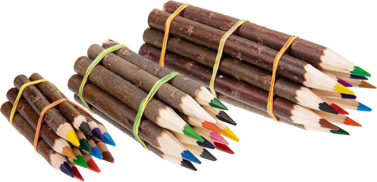 12er Set Holz Buntstifte mit Rinde | 17 cm | Natürlich & Umweltfreundlich