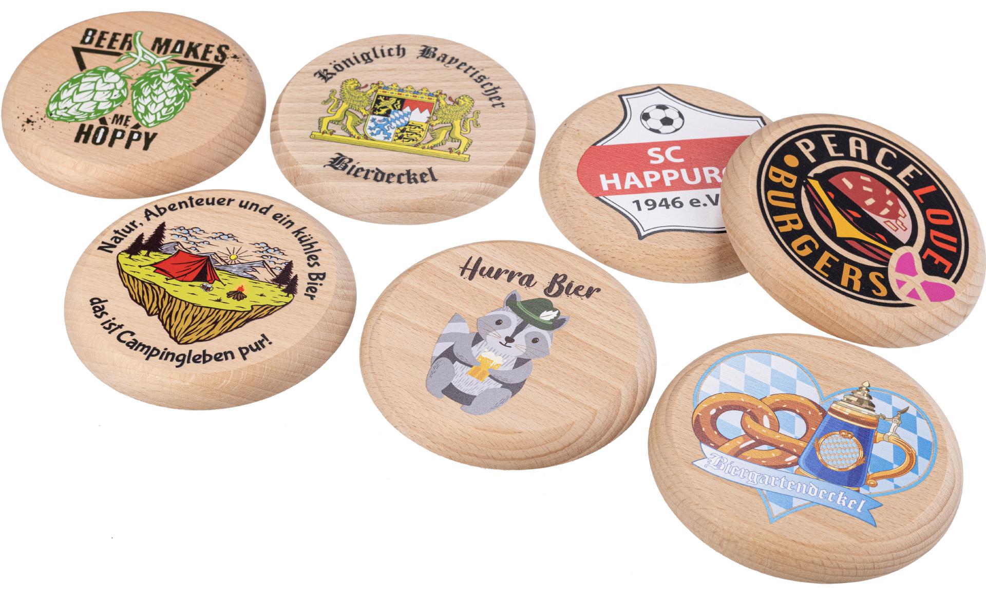 Personalisierter Bierdeckel aus Buchenholz mit Ihrem