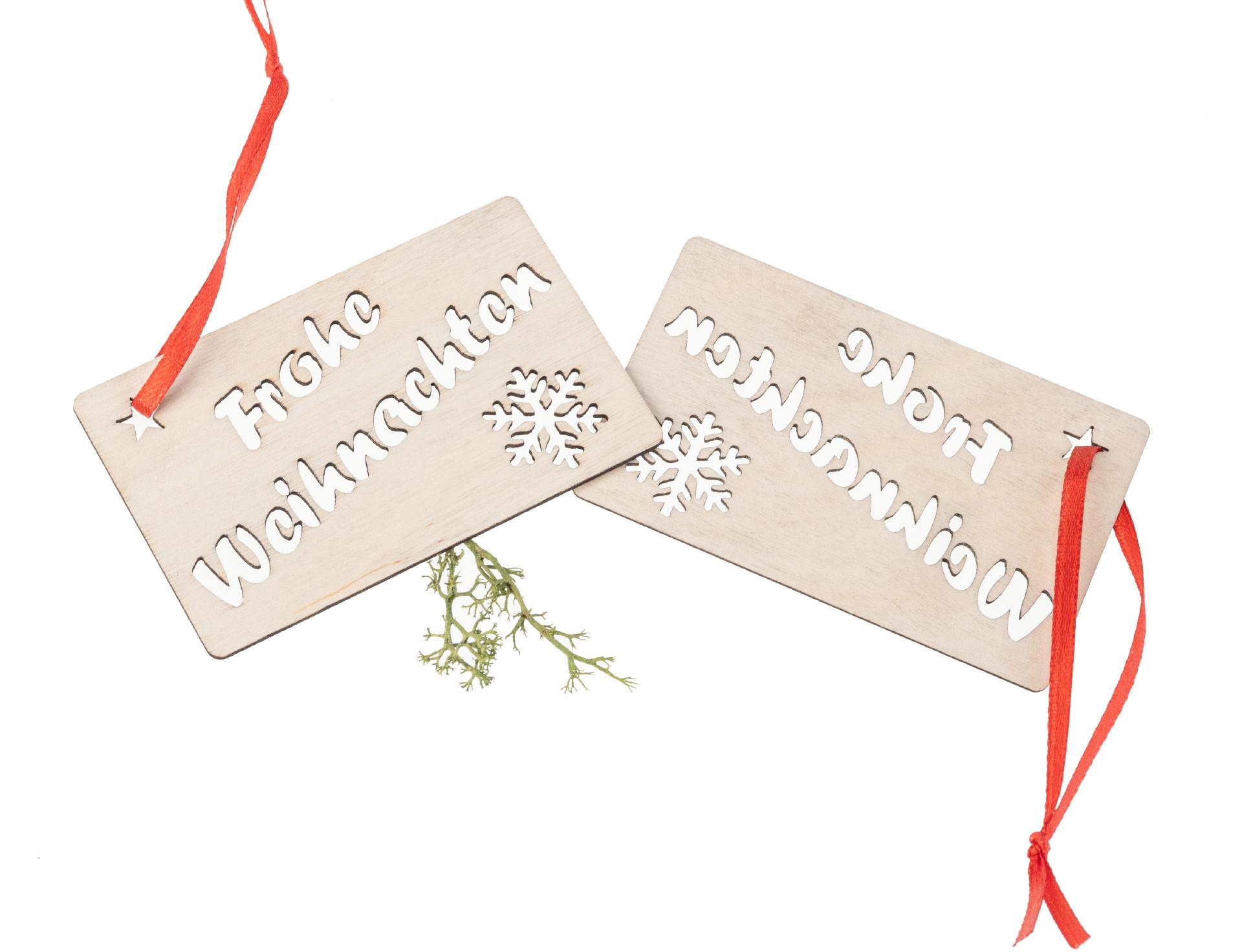 Holz Geschenkkarte "Frohe Weihnachten" aus Birke - mit Band