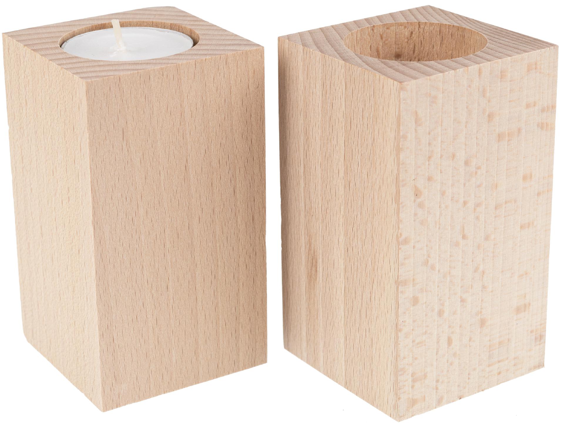 Teelichthalter eckig schlicht aus Buche 55 x 55 x 100 mm