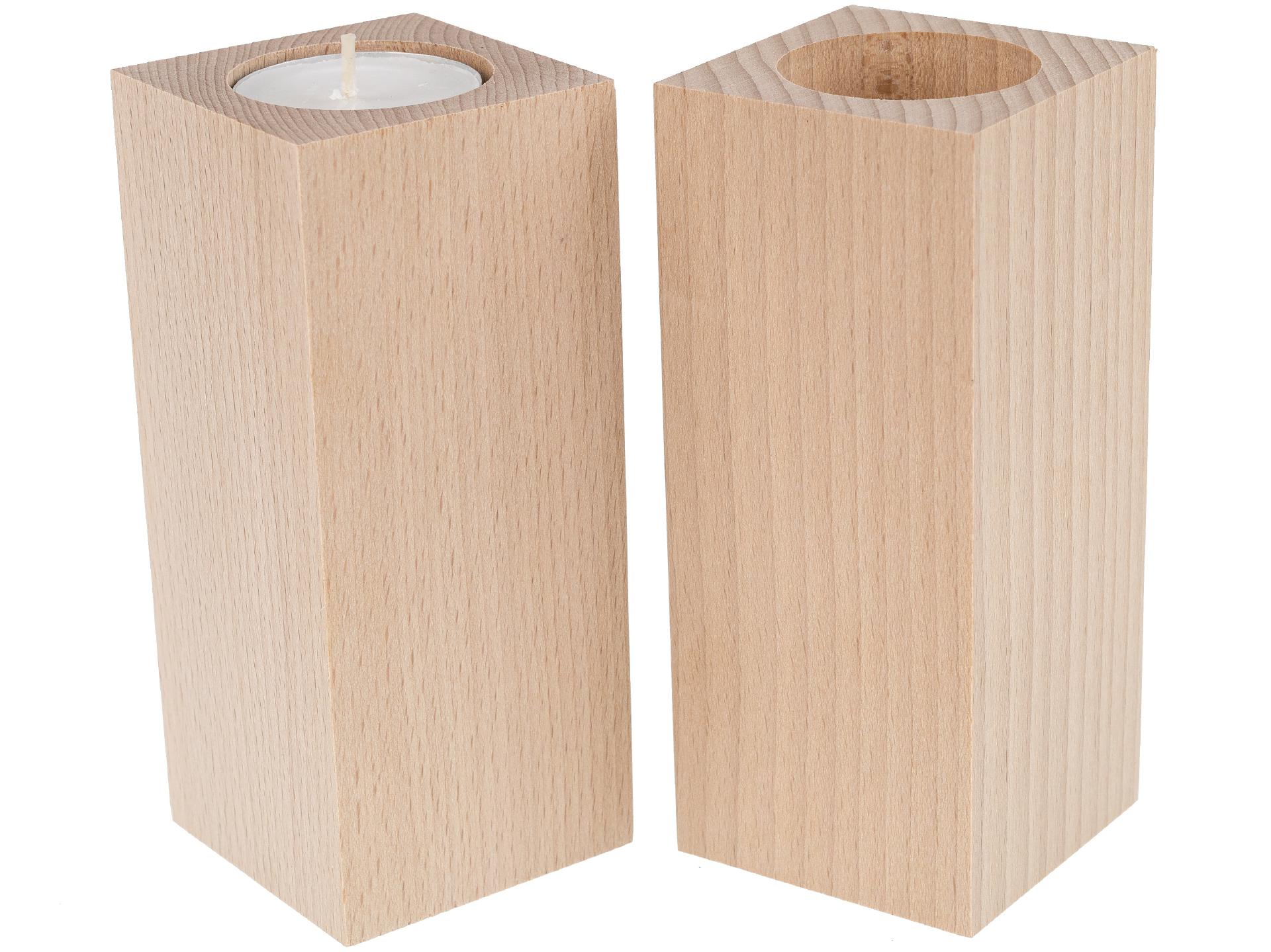 Teelichthalter eckig schlicht aus Buche 55 x 55 x 130 mm